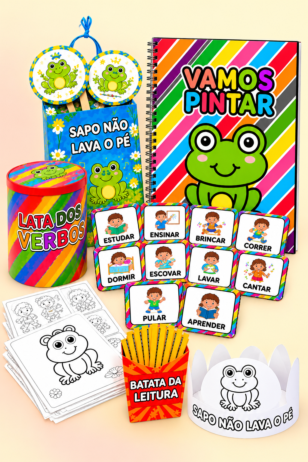Mockup do Super Kit Vamos Pintar — apostila digital com 80 desenhos pedagógicos infantis para imprimir