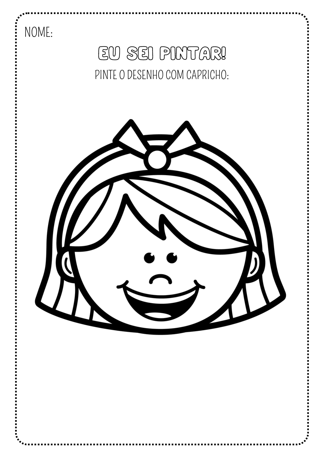 Menina princesa sorrindo com laço — atividade do Super Kit Vamos Pintar